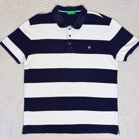 United Colors of Benetton Men's Rugby Stripe‎ Polo Shirt, XL, Navy - Picture 2 of 12